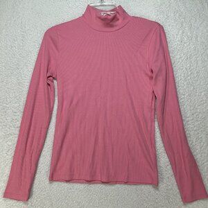 J Crew Women's Pink Ribbed Mock Neck Long Sleeve Knit Top Sz Small